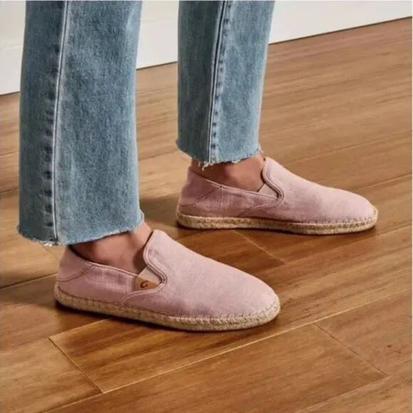 Olukai Kaula Pa’a Kapa Pink Linen Espadrille Shoes Women's US Size 11 EU 41