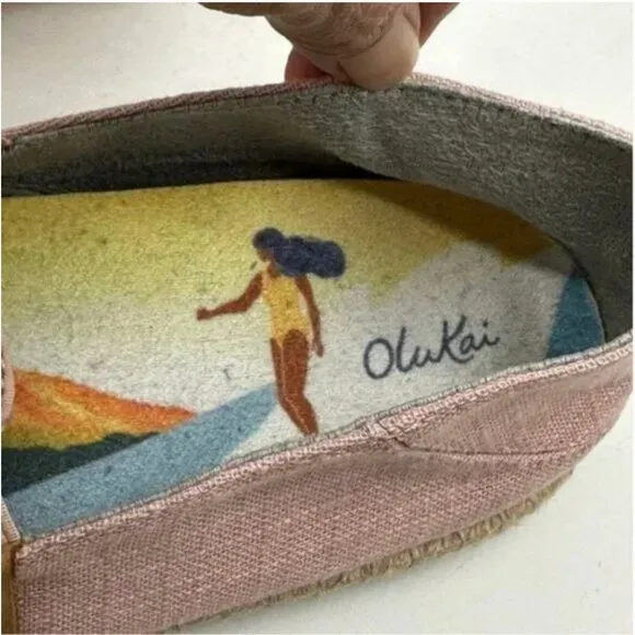 Olukai Kaula Pa’a Kapa Pink Linen Espadrille Shoes Women's US Size 11 EU 41