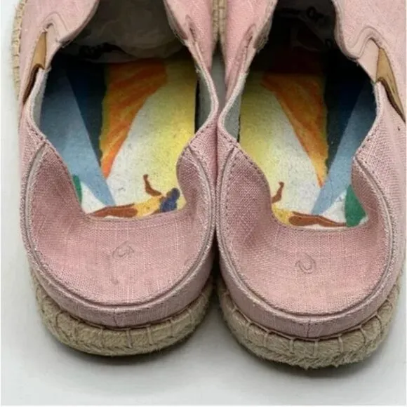 Olukai Kaula Pa’a Kapa Pink Linen Espadrille Shoes Women's US Size 11 EU 41