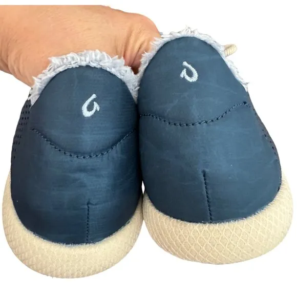 Olukai Mahiki Womens Slippers navy moonlit ocean puffy comfort sz 10
