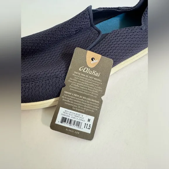 Olukai Men's Nohea Mesh Slip On Sneakers Trench Blue Comfort Shoes Size 11.5