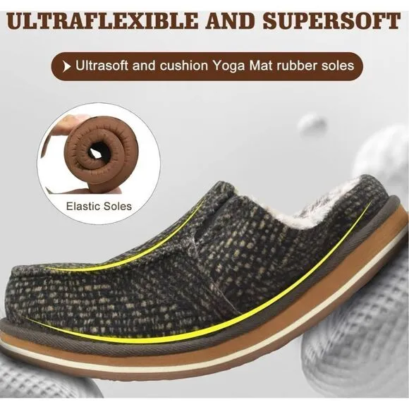 ✨ONCAI Mens Clog Slippers w Arch Support Stripe Faux Fur Cotton-Blend Slippers✨