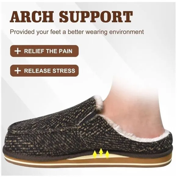 ✨ONCAI Mens Clog Slippers w Arch Support Stripe Faux Fur Cotton-Blend Slippers✨