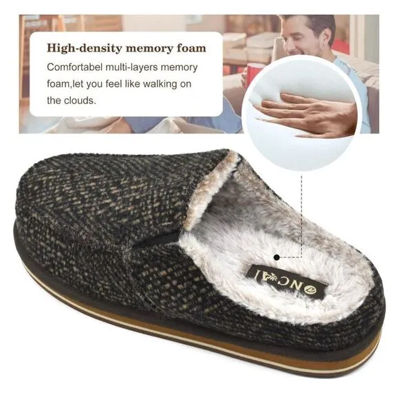 ✨ONCAI Mens Clog Slippers w Arch Support Stripe Faux Fur Cotton-Blend Slippers✨