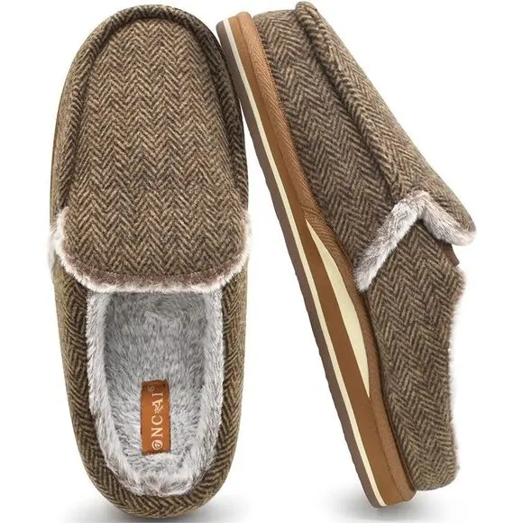 ✨ONCAI Mens Clog Slippers w Arch Support Stripe Faux Fur Cotton-Blend Slippers✨