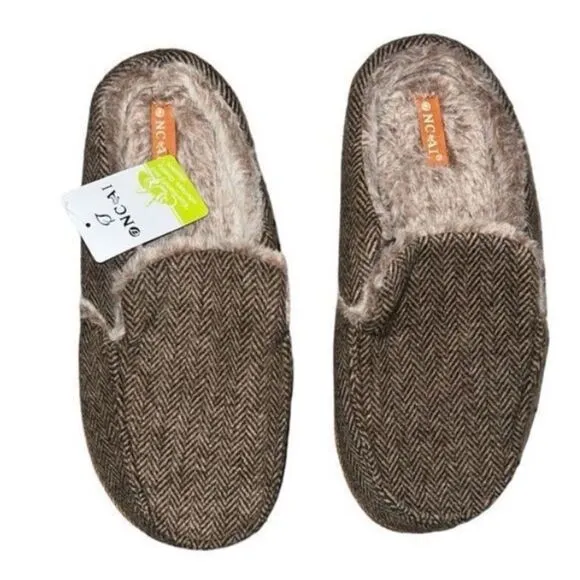 ✨ONCAI Mens Clog Slippers w Arch Support Stripe Faux Fur Cotton-Blend Slippers✨