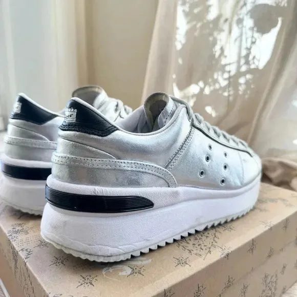 Onitsuka Tiger Platform Metallic Silver Sneaker Shoes Lace Up