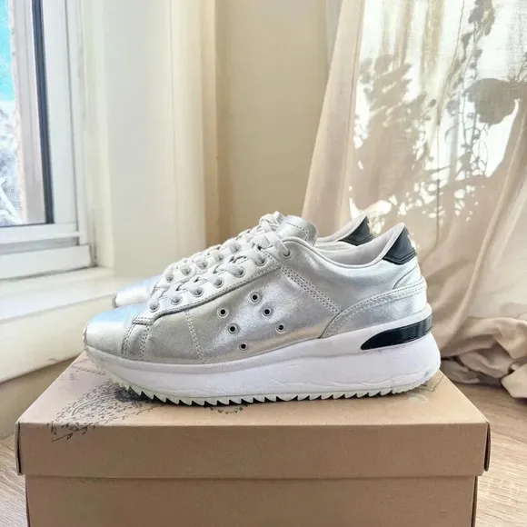 Onitsuka Tiger Platform Metallic Silver Sneaker Shoes Lace Up