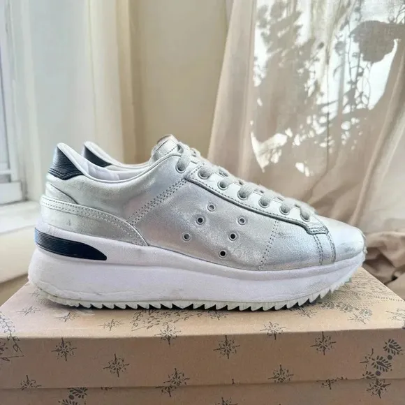 Onitsuka Tiger Platform Metallic Silver Sneaker Shoes Lace Up