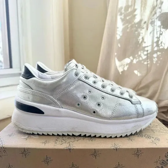 Onitsuka Tiger Platform Metallic Silver Sneaker Shoes Lace Up