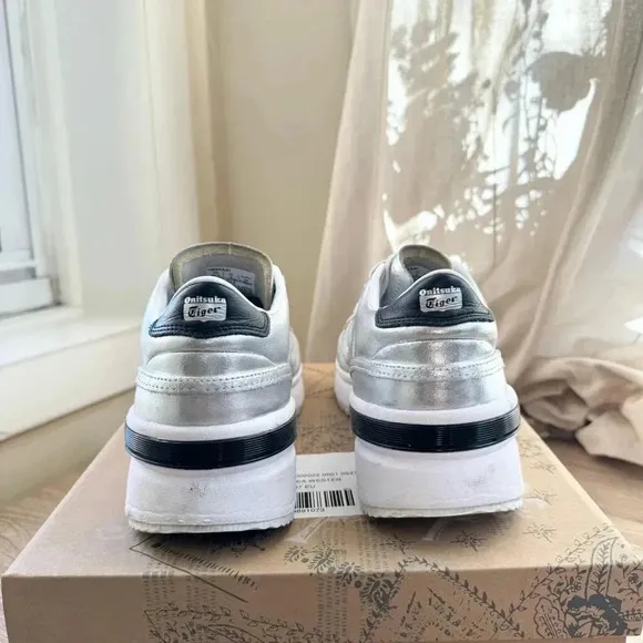 Onitsuka Tiger Platform Metallic Silver Sneaker Shoes Lace Up