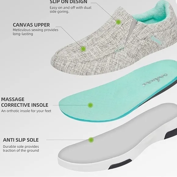 OrthoComfoot Women Canvas Slip on Shoes, Comfort Plantar Fasciitis size 8.5