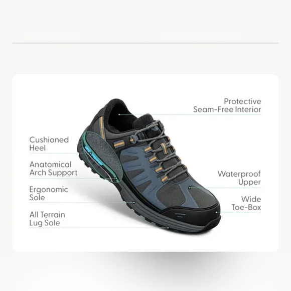 OrthoFeet Avalon 647 Waterproof Hiking Sneaker 12 Xwide 4E Orthpedic Shoe Insole
