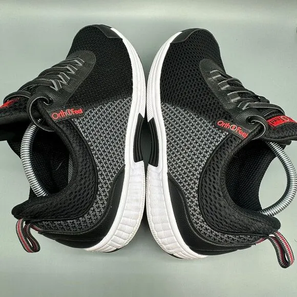Orthofeet Edgewater Mens 10.5 Wide Black Orthopedic Knit Sneakers Lace-Up Shoes