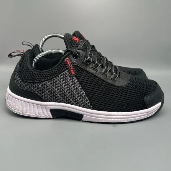 Orthofeet Edgewater Mens 10.5 Wide Black Orthopedic Knit Sneakers Lace-Up Shoes