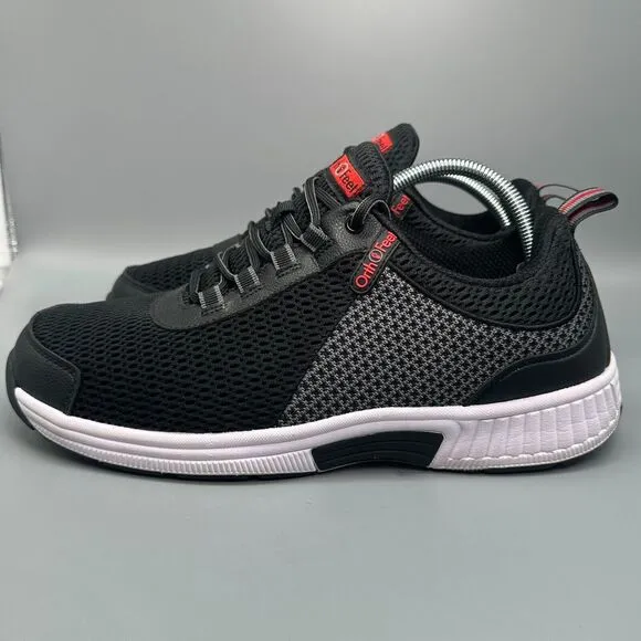 Orthofeet Edgewater Mens 10.5 Wide Black Orthopedic Knit Sneakers Lace-Up Shoes