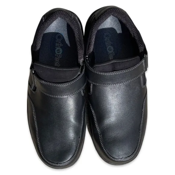 Orthofeet Men’s 9.5 2E Medium Walking Shoes Black Leather Orthopedic 511
