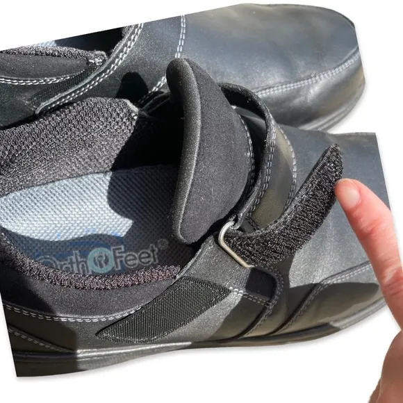 Orthofeet Men’s 9.5 2E Medium Walking Shoes Black Leather Orthopedic 511