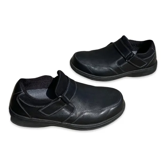 Orthofeet Men’s 9.5 2E Medium Walking Shoes Black Leather Orthopedic 511