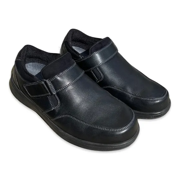 Orthofeet Men’s 9.5 2E Medium Walking Shoes Black Leather Orthopedic 511