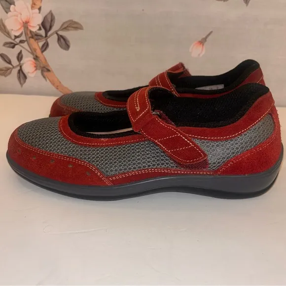 Orthofeet Shoes Chattanooga Mary Jane Orthopedic Comfort Diabetic Red Gray 10D