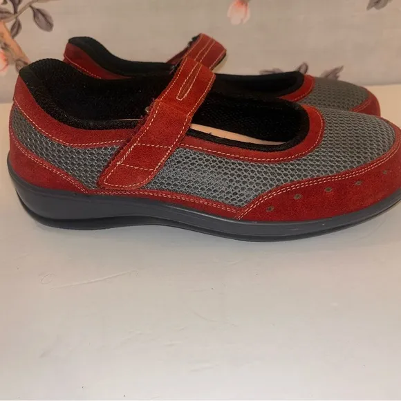 Orthofeet Shoes Chattanooga Mary Jane Orthopedic Comfort Diabetic Red Gray 10D