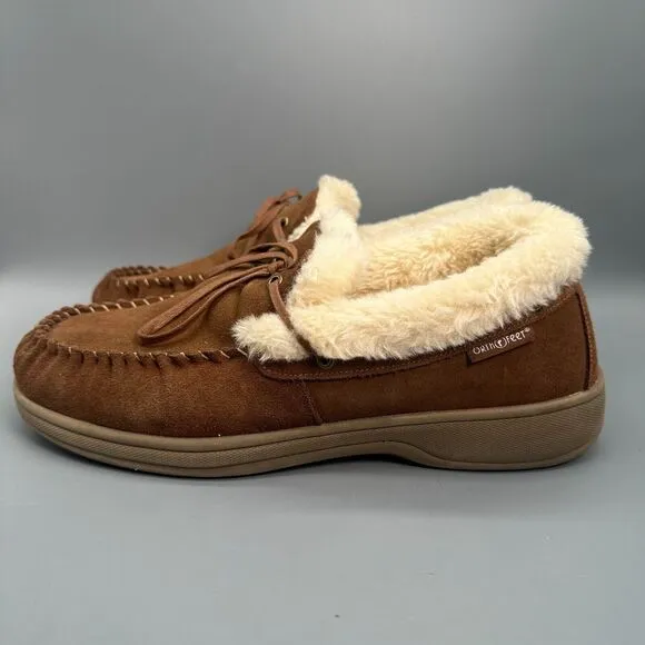 Orthofeet Tuscany Men's 11.5 Wide Brown Suede Orthopedic Faux Fur Pull-On Casual