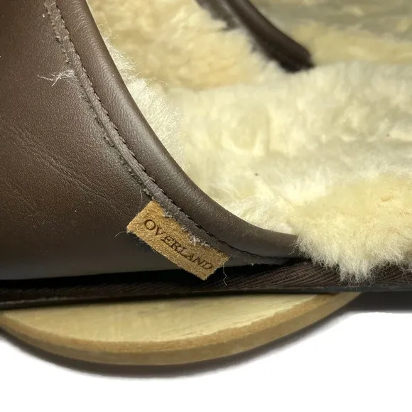 Overland Slippers Men’s 10 Mule Dark Brown Leather Slip On Shoes Shearling Lined