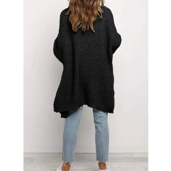 Oversized Long Batwing Sleeve Cardigan Waffle Knit Sweater