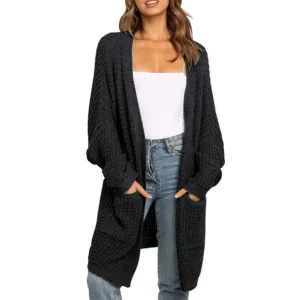 Oversized Long Batwing Sleeve Cardigan Waffle Knit Sweater