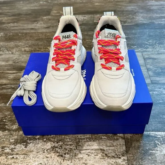 P448 Luke Sneakers Shoes Womens Size 41 White Gray Leopard Designer $350 NIB