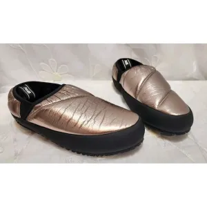 P448 WOMENS 40 SZ 9 GOLD SLIP ON LABY SNEAKER SLIPPER CHEETAH SHIMMER COMFY CUTE