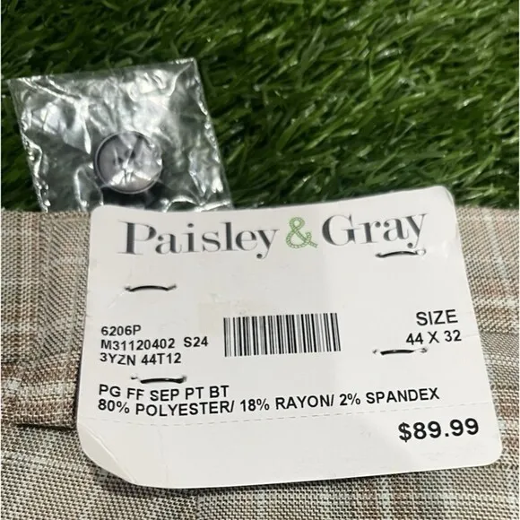 Paisley &amp; Gray Slim Fit Downing Brown Plaid  Checkered 44 x 32 New