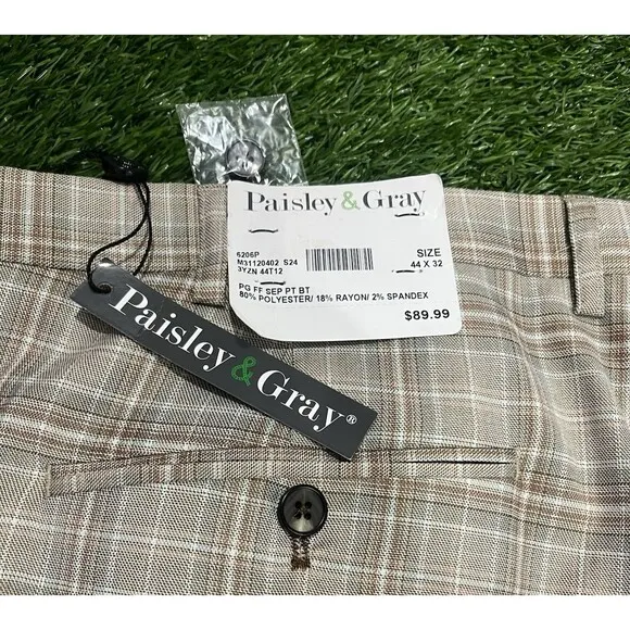Paisley &amp; Gray Slim Fit Downing Brown Plaid  Checkered 44 x 32 New