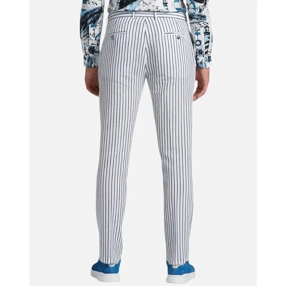 Paisley &amp; Gray Slim Fit White &amp; Blue Striped Pant 44 x 32 NWT Suit Seperate