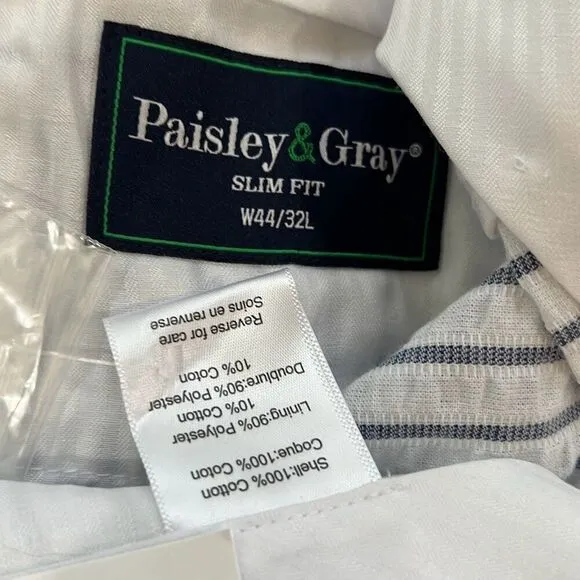 Paisley &amp; Gray Slim Fit White &amp; Blue Striped Pant 44 x 32 NWT Suit Seperate