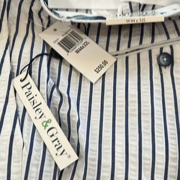 Paisley &amp; Gray Slim Fit White &amp; Blue Striped Pant 44 x 32 NWT Suit Seperate