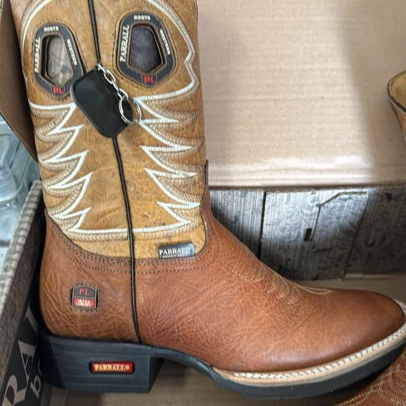Parrall Brown and Red Cowboy Boots with Rugged Outsole