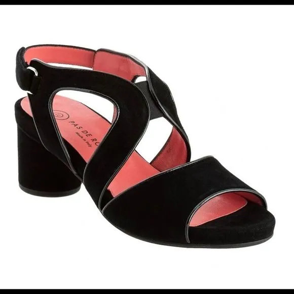 Pas De Rouge “Chanta” Black Suede with patent piping