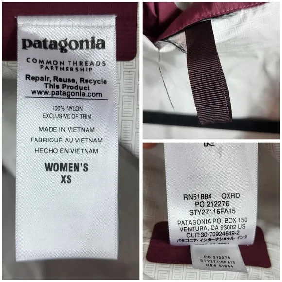 Patagonia Hooded Torrentshell City Lightweight Waterproof Coat in Burgundy XS