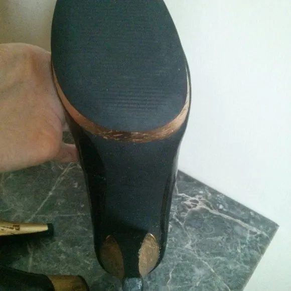 Patent Black &amp; Gold Cork Platform Heels Size 6.5