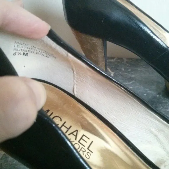Patent Black &amp; Gold Cork Platform Heels Size 6.5