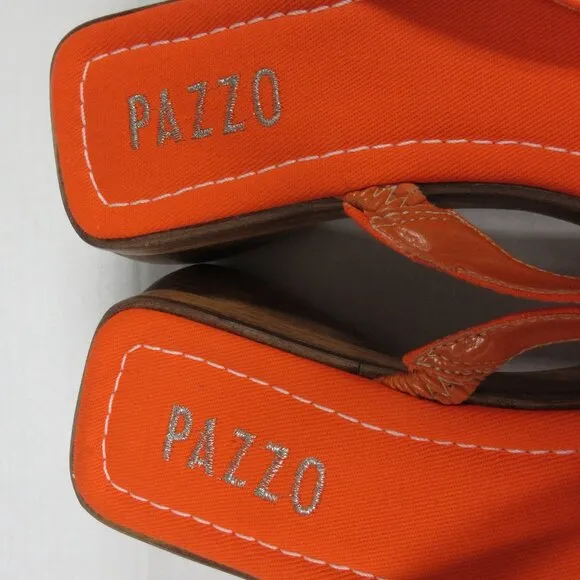 PAZZO Chunky Wood Platform Y2K Slide Sandals Sz 6 Orange Fabric Shoes VINTAGE 90