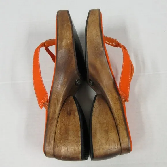 PAZZO Chunky Wood Platform Y2K Slide Sandals Sz 6 Orange Fabric Shoes VINTAGE 90
