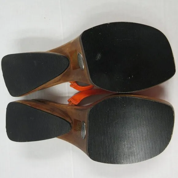 PAZZO Chunky Wood Platform Y2K Slide Sandals Sz 6 Orange Fabric Shoes VINTAGE 90