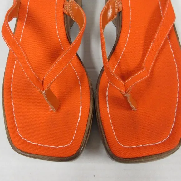 PAZZO Chunky Wood Platform Y2K Slide Sandals Sz 6 Orange Fabric Shoes VINTAGE 90