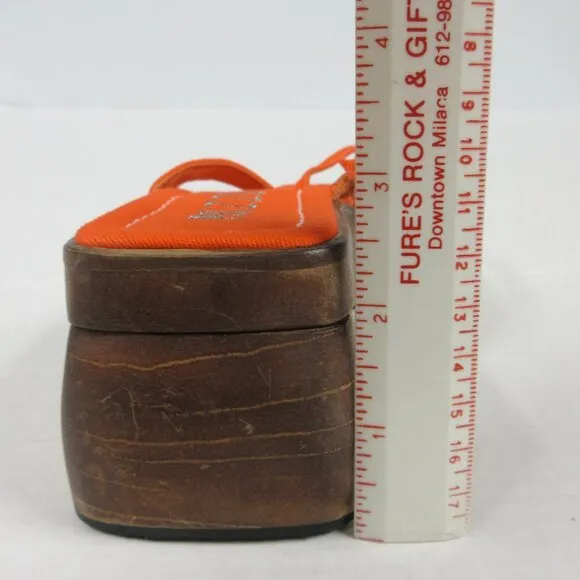 PAZZO Chunky Wood Platform Y2K Slide Sandals Sz 6 Orange Fabric Shoes VINTAGE 90