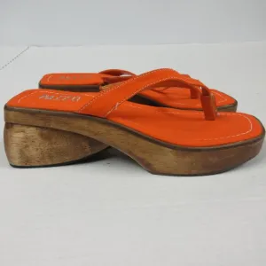 PAZZO Chunky Wood Platform Y2K Slide Sandals Sz 6 Orange Fabric Shoes VINTAGE 90