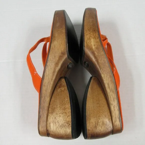 PAZZO Chunky Wood Platform Y2K Slide Sandals Sz 6 Orange Fabric Shoes VINTAGE 90