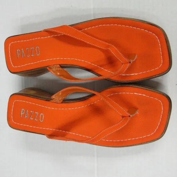 PAZZO Chunky Wood Platform Y2K Slide Sandals Sz 6 Orange Fabric Shoes VINTAGE 90